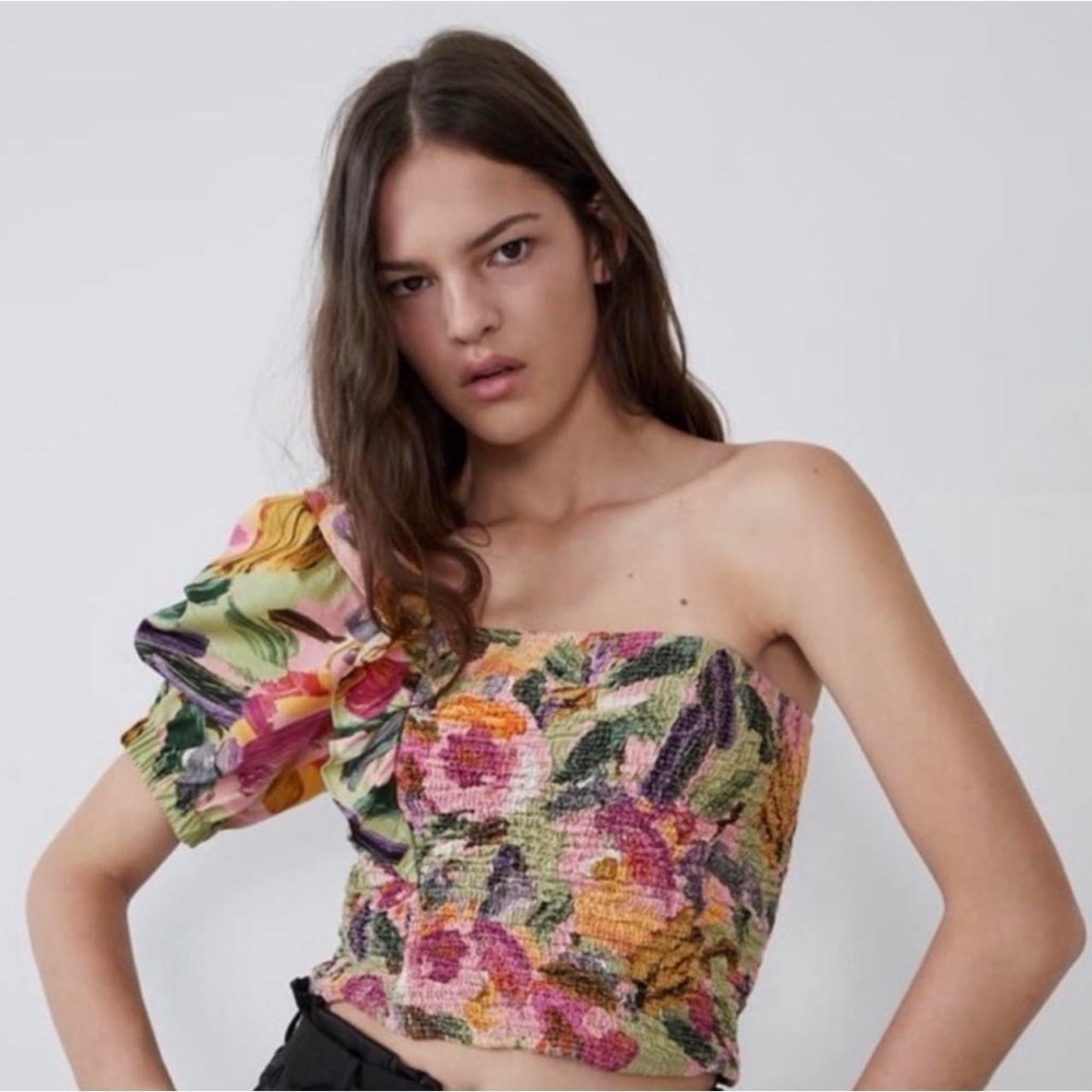 Zara Floral One-Shoulder Top